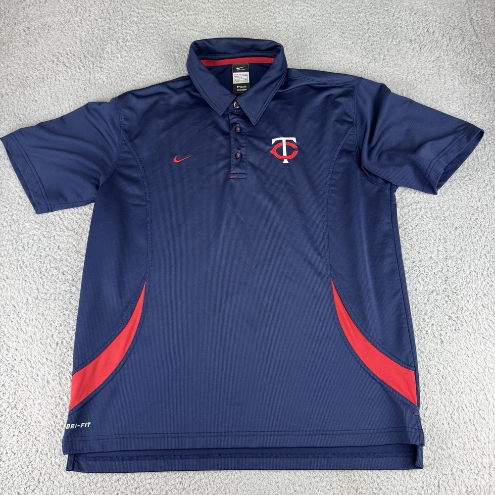 Nike Dri‎ Fit Polo Minnesota Twins Blue Red Short Sleeve Baseball Shirt Mens L